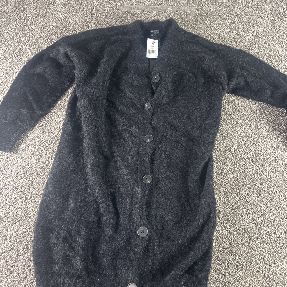 Gibson Look Sweater Women's  Fuzzy Black‎ Size Large Button Up